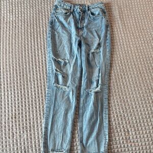 Divided Light Blue Distressed Straight Leg Jeans